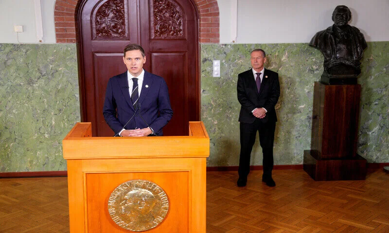 Joergen Watne Frydnes announces the 2024 Nobel Peace Prize for the Japanese organization Nihon Hidankyo in Oslo, Norway