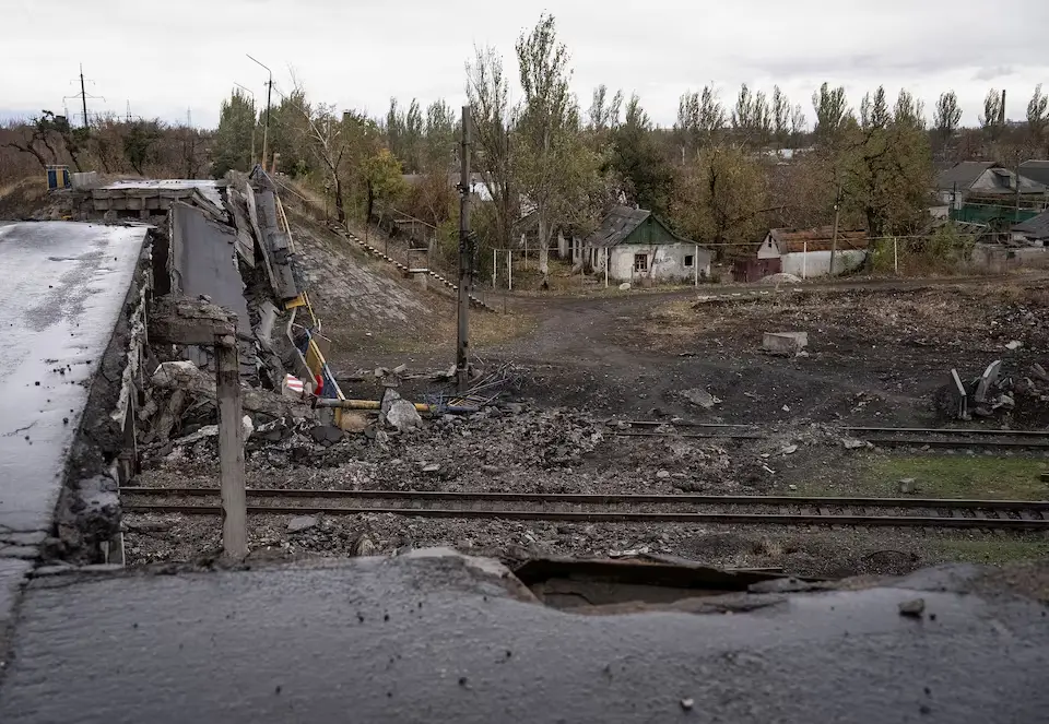 A destroyed bridge in Pokrovsk, Donetsk region, Ukraine, following Russia's attack on November 4, 2024.