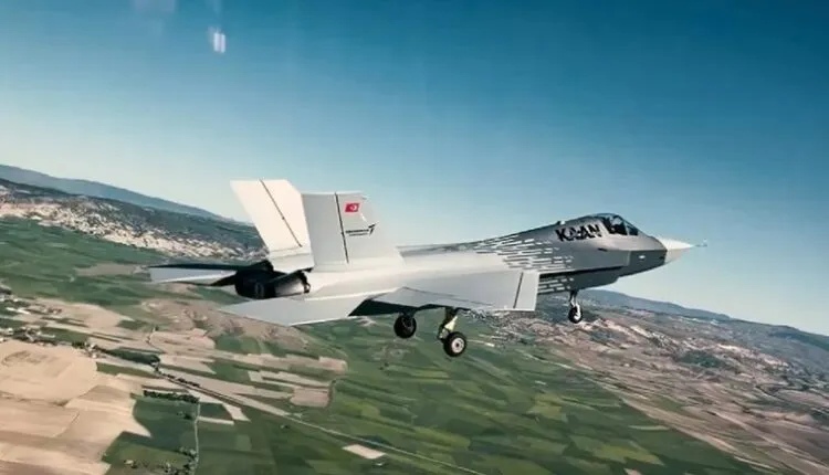 The KAAN fighter jet captured during its second flight, demonstrating advanced performance and cutting-edge technology.