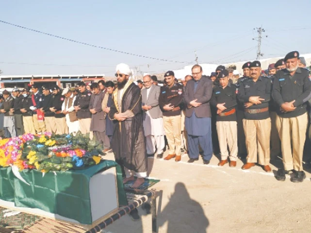 Funeral ceremony of a martyred policeman held at Police Lines in Karak, Pakistan.